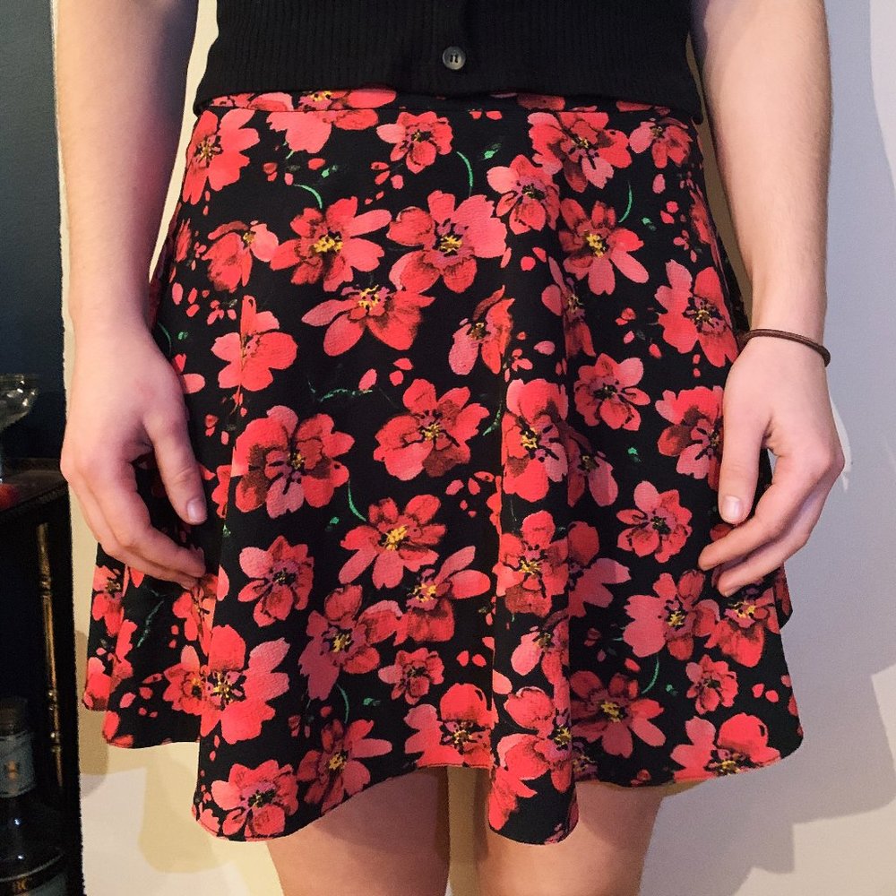 Atmosphere red & black floral print mini skirt